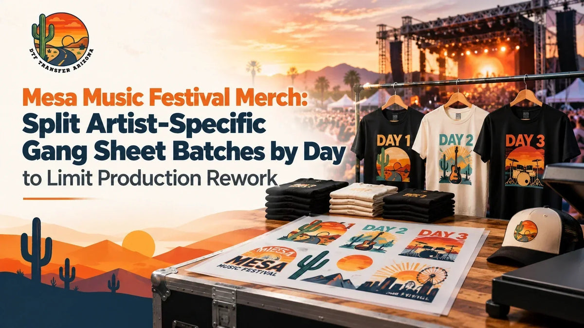 Mesa Music Festival Merch: Split Artist-Specific Gang Sheet Batches by Day to Limit Production Rework