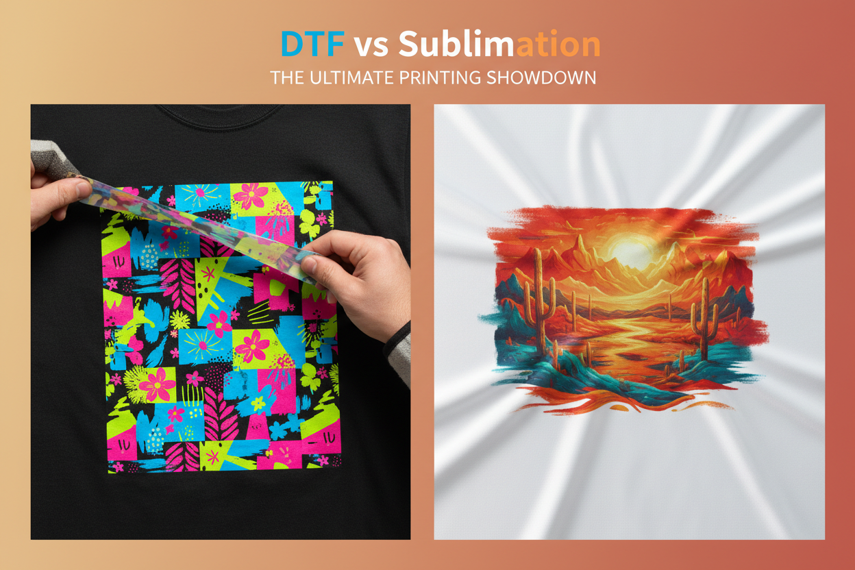 DTF and sublimation printing comparison on custom t-shirts