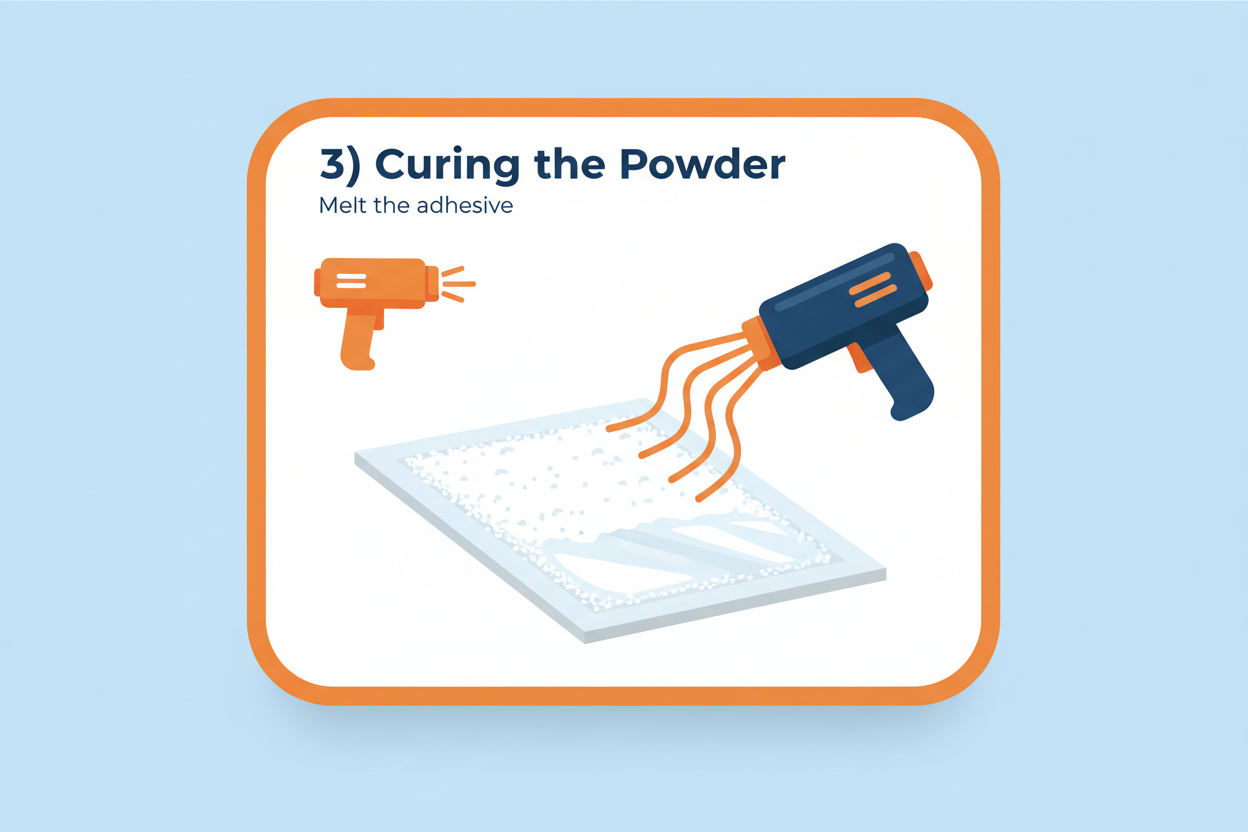 DTF powder curing process using a heat gun